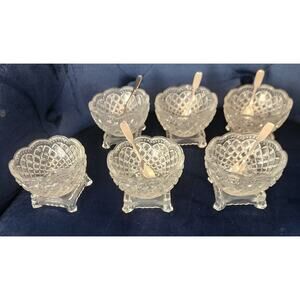 Avon Clear Pressed Glass Nut Salt Cellar Set w/ Spoons – Set of 6 Vintage USA